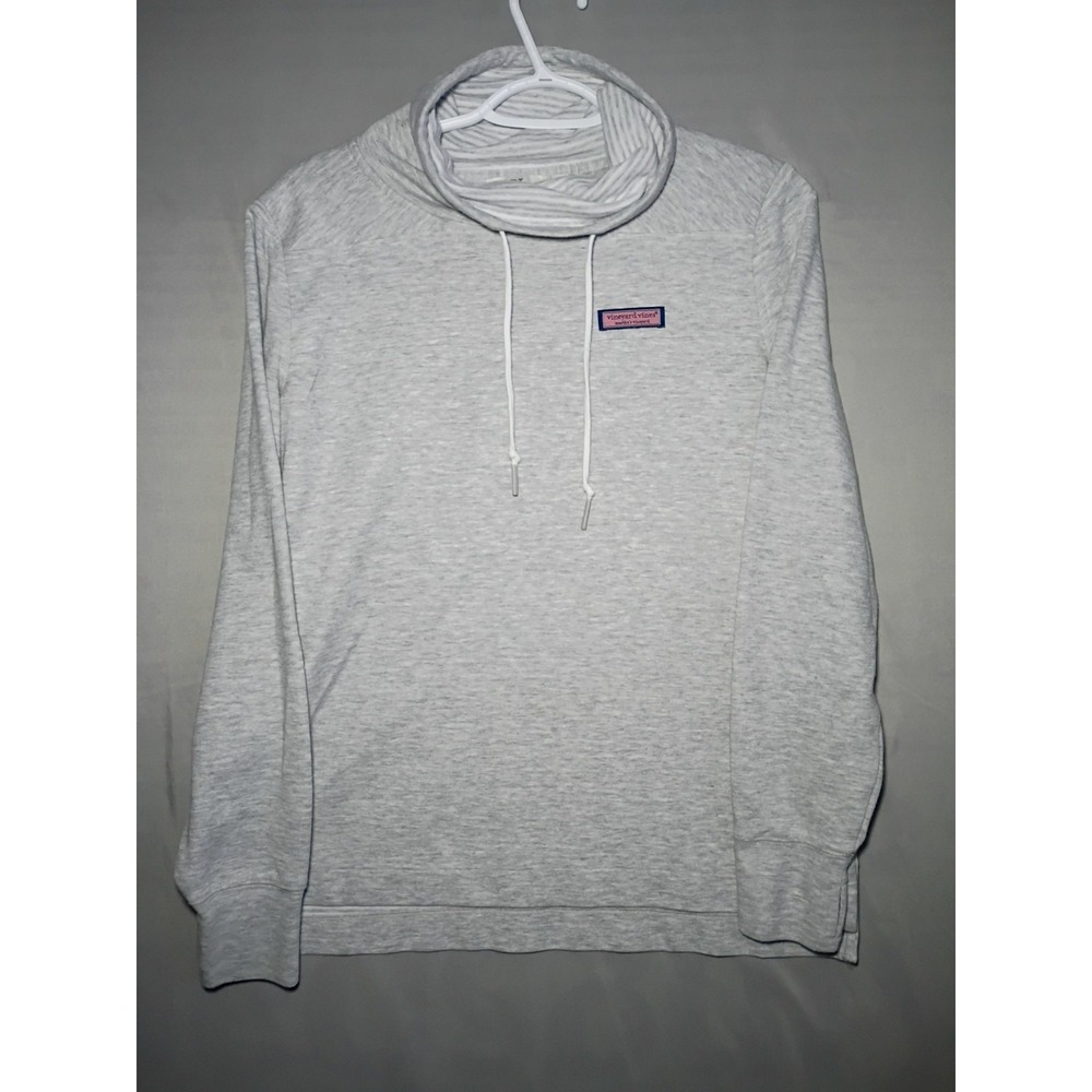Vineyard Vines Womens Funnel Neck Shep Shirt S Gray Heathe Relaxed Drawstring